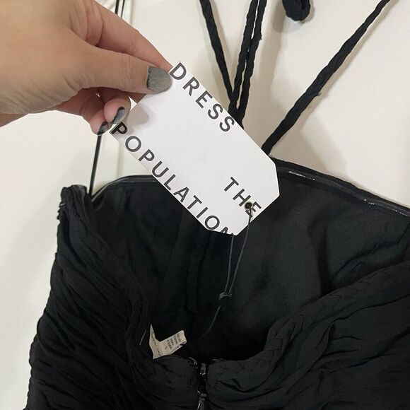 NEW! Dress the Population Aura Bandeau halter high slit chiffon black gown large - Picture 8 of 12